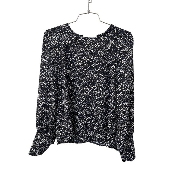 Express Keyhole Back Popover Blouse Womens Long Sleeve Black Blue Career Office - Picture 3 of 7